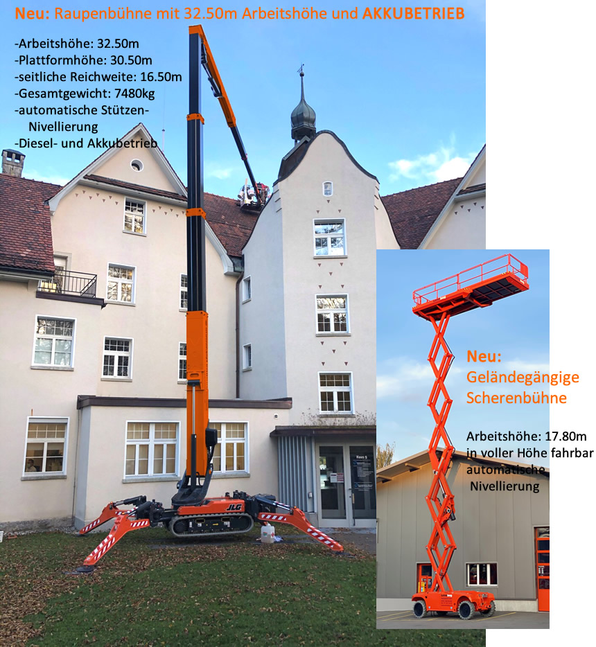 neueste Hebebühnen im Raum Toggenburg, Wil, Uzwil und St. Gallen, immer die neuesten Hebebühnen mieten